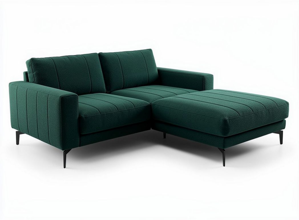 Divano angolare in tessuto verde scuro con chaise longue dimensioni 200 x 90 x 85cm
