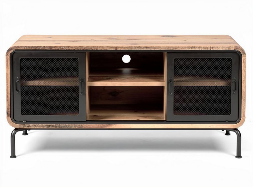 Tavolino in legno riciclato con struttura metallica e dimensioni 90 x 45 x 50cm