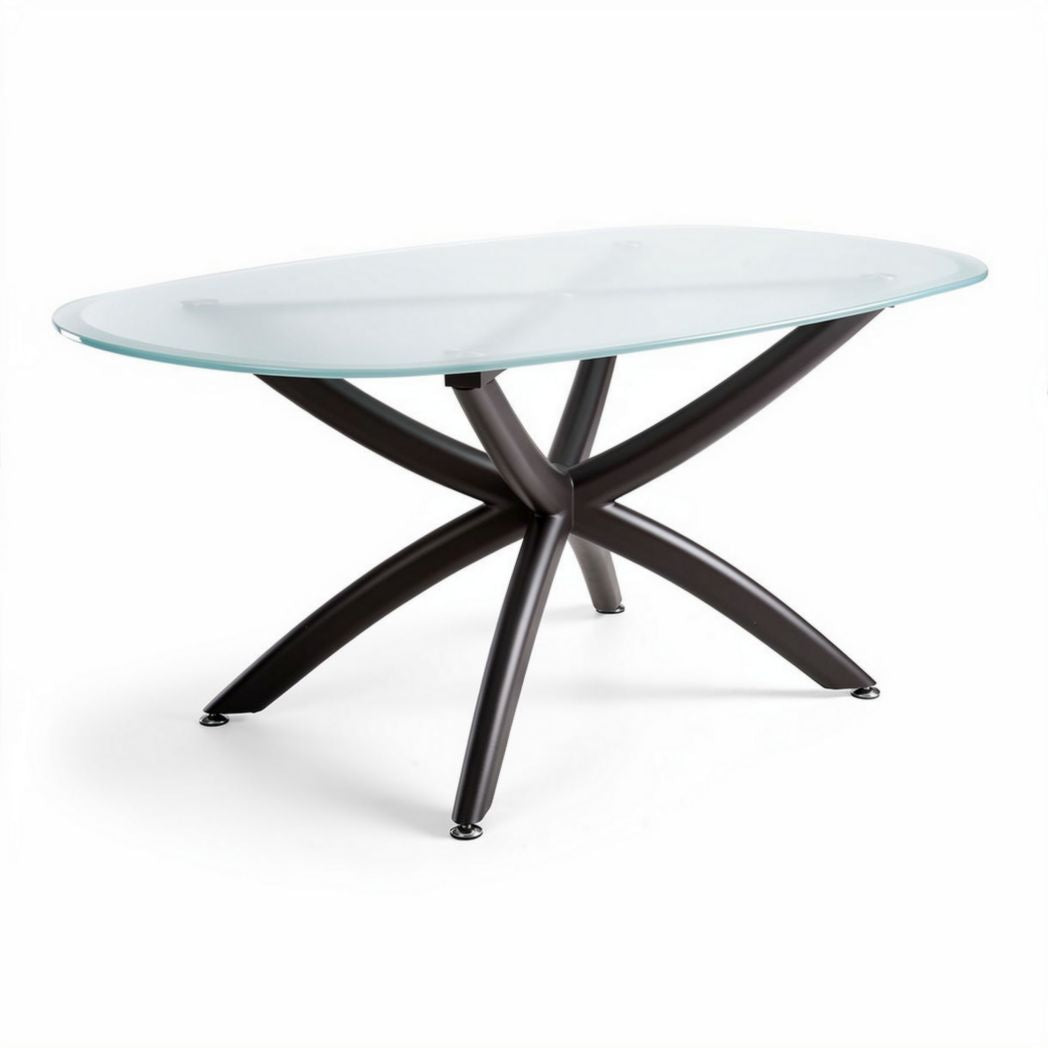 Tavolo da pranzo ovali in vetro con base in metallo 150 x 90 x 75cm