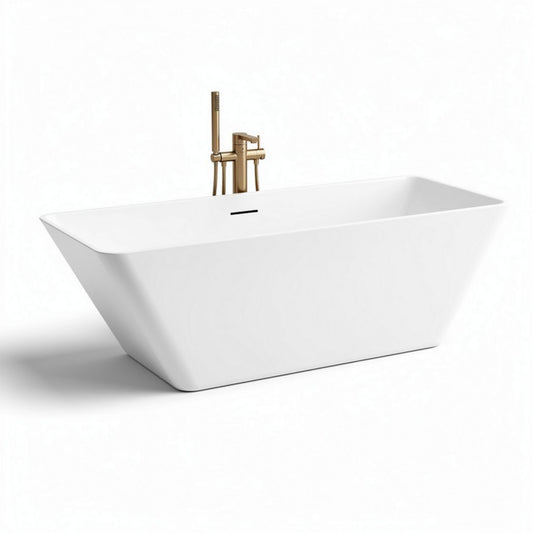 Vasca da bagno freestanding in acrilico bianco con rubinetto dorato 170 x 75 x 60cm