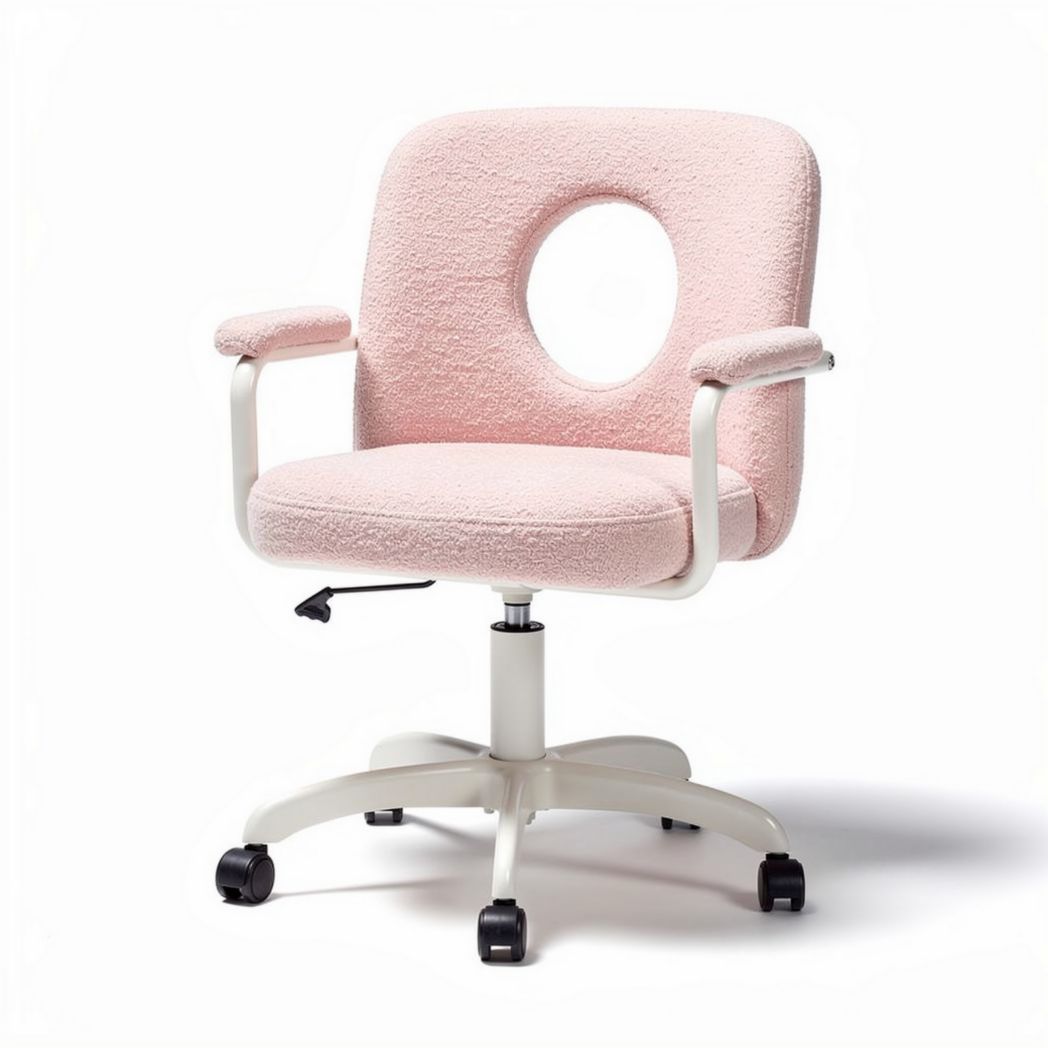 Sedia da ufficio girevole rosa con braccioli e base bianca 50 x 50 x 90cm