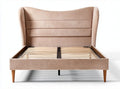 Letto matrimoniale imbottito in tessuto beige con testiera alta 200 x 160 x 100cm