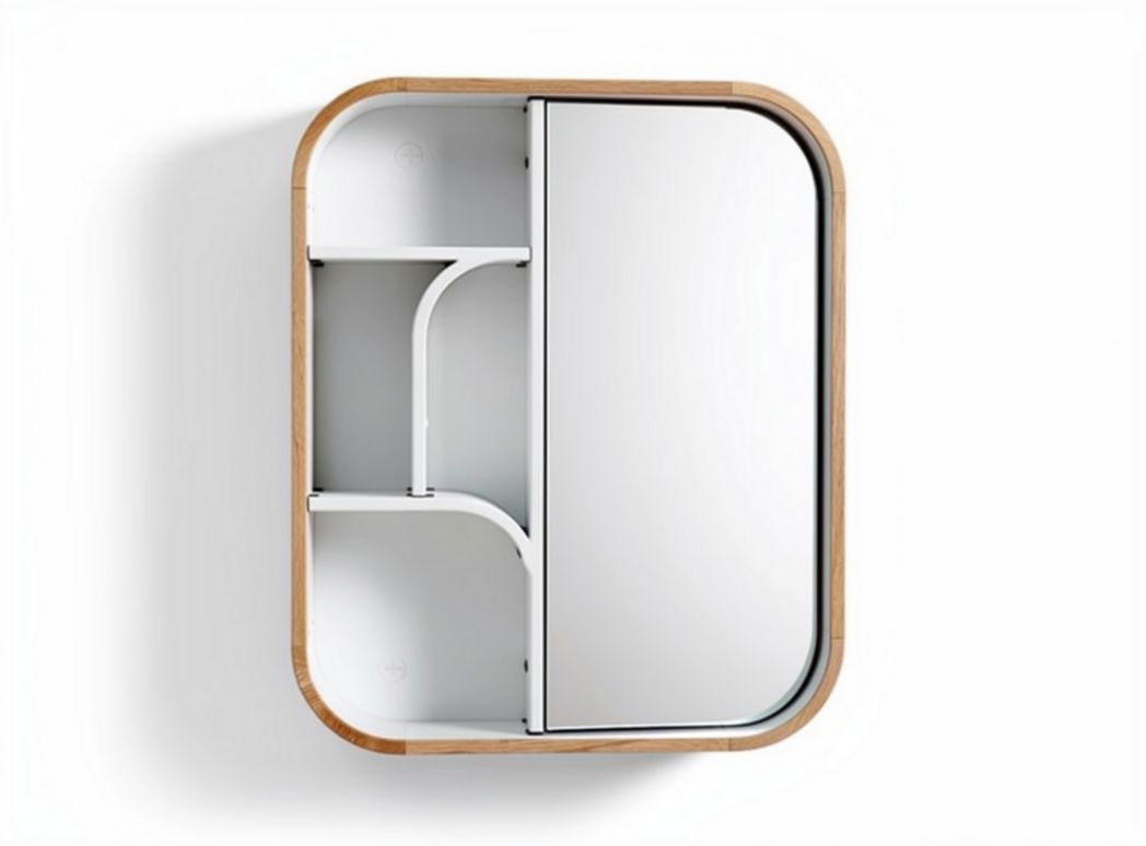 Mobiletto da parete in legno di noce e specchio 60 x 40 x 15cm