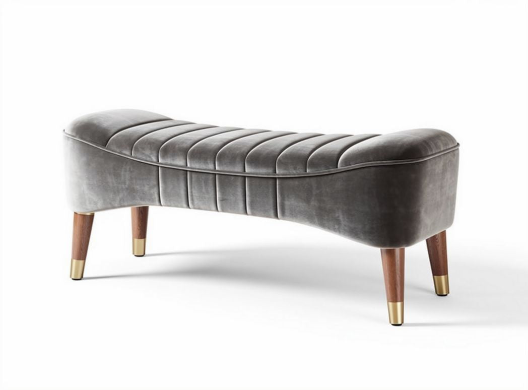 Panchina in velluto grigio con struttura in metallo 120 x 40 x 45cm